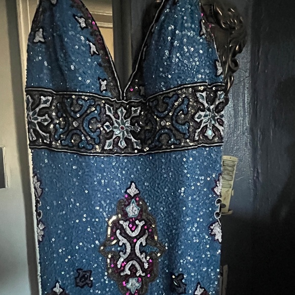 Jovani 09340 Blue Multi V Neck Embellished Cocktail Dress- Brand New with Tags - Picture 11 of 11